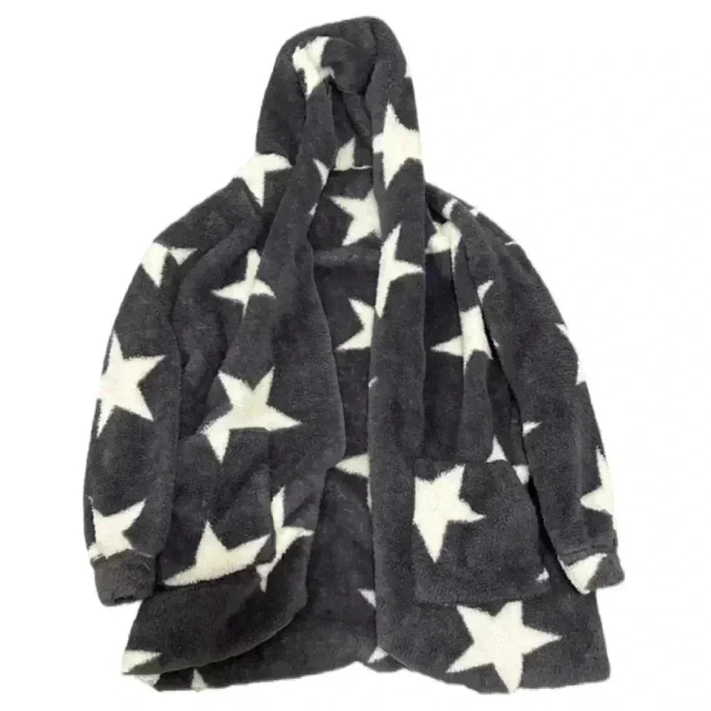 Size Small Blanket like Sweater Hoodie White Stars on Navy/Grayish Color